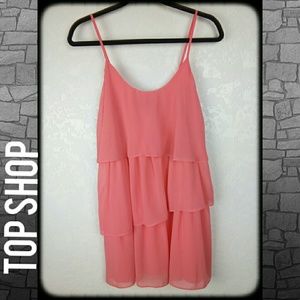 Topshop pink ruffle spaghetti strap tunic size 4